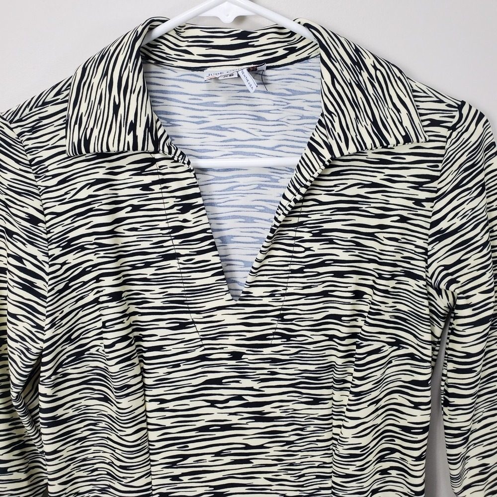 Jude Connally Shirtdress‎ Collared Zebra Print 3/4 Sleeve Ivory Black Women's XS - Picture 4 of 10
